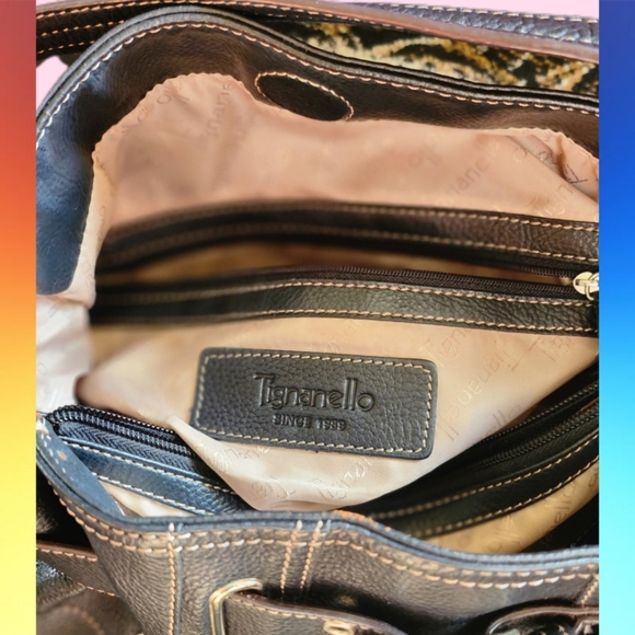 TIGNANELLO BLACK PEBBLE GRAIN LEATHER BELTED ORGANIZER HOBO BAG - Picture 8 of 11